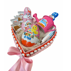 RK Dekorace Velikonoční dárkový box ve tvaru srdce z Kinder dobrot růžový 30 cm