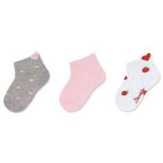 Sterntaler Ponožky kotníčkové dětské šedé, jahůdky 3 páry 8512122, 18