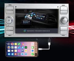 Podofo Stříbrné Autorádio Ford TRANSIT, KUGA, FOCUS, MONDEO, GALAXY, FUSION, C-MAX, S-MAX, CONNNECT, Android Rádio Pro FORD s GPS navigací, WIFI, Bluetooth