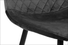 STEMA Židle CN-6001 na kovovém černém rámu. Pro obývací pokoj, jídelnu, kuchyni, restauraci. Sedák a opěrák čalouněné sametovou látkou. Má plastové nožky. Houba o hustotě 25 kg/m3. Zelená barva.