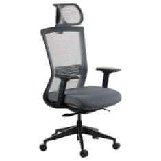 STEMA Otočná kancelářská židle HOPE. Má nylonovou základnu, měkká kolečka, nastavitelné područky, hlavovou a bederní opěrku. Samovyvažovací synchronní mechanismus. Nastavitelné sedadlo. Šedá barva.