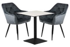 STEMA Židle HTS-D19 na kovovém rámu. Pro obývací pokoj, jídelnu, kuchyni, restauraci. Sedák a opěrák čalouněné látkou sametového typu. Má plastové nožky. Houba o hustotě 25 kg/m3. Šedá barva.
