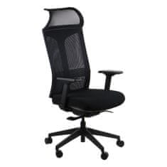 STEMA Otočná kancelářská židle RYDER. Má nylonovou základnu, měkká kolečka, nastavitelné područky, hlavovou a bederní opěrku. Samovyvažovací synchronní mechanismus. Nastavitelné sedadlo. Černá barva.