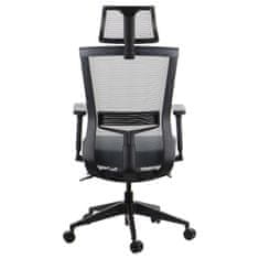 STEMA Otočná kancelářská židle HOPE. Má nylonovou základnu, měkká kolečka, nastavitelné područky, hlavovou a bederní opěrku. Samovyvažovací synchronní mechanismus. Nastavitelné sedadlo. Šedá barva.