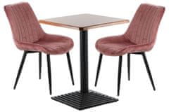 STEMA Židle HTS-D19 na kovovém rámu. Pro obývací pokoj, jídelnu, kuchyni, restauraci. Sedák a opěrák čalouněné látkou sametového typu. Má plastové nožky. Houba o hustotě 25 kg/m3. Lososová barva.