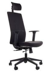 STEMA Otočná kancelářská židle ZN-807-B. Má nylonovou základnu, měkká kolečka, nastavitelné područky, hlavovou a bederní opěrku. Nastavitelné sedadlo. Synchronní mechanismus. Černá barva.