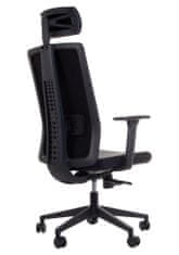 STEMA Otočná kancelářská židle ZN-807-B. Má nylonovou základnu, měkká kolečka, nastavitelné područky, hlavovou a bederní opěrku. Nastavitelné sedadlo. Synchronní mechanismus. Černá barva.