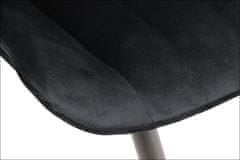 STEMA Židle HTS-D7A na kovovém rámu. Do obývacího pokoje, jídelny, kuchyně. Sedák a opěrák čalouněné látkou sametového typu. Má plastové nožky. Houba o hustotě 25 kg/m3. Černá barva.