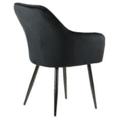 STEMA Židle HTS-D19 na kovovém rámu. Pro obývací pokoj, jídelnu, kuchyni, restauraci. Sedák a opěrák čalouněné látkou sametového typu. Má plastové nožky. Houba o hustotě 25 kg/m3. Černá barva.