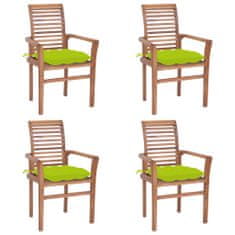 Greatstore Jídelní židle 4 ks jasně zelené podušky masivní teak