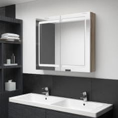 Greatstore LED koupelnová skříňka se zrcadlem bílá dub 80 x 12 x 68 cm