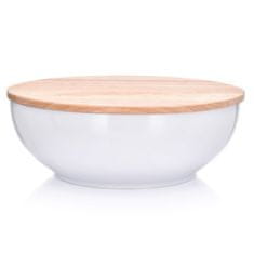 DUKA Salátová Mísa S Víkem Warewood 30X10 Cm Bílý Porcelán Dřevo