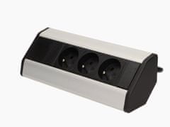 Orno Povrchová zásuvka ORNO OR-AE-1359, rohové pouzdro, 3x zásuvka, barva černá-stříbrná, kabel 1,8m