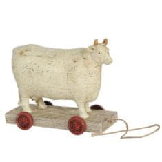 Clayre & Eef Dřevěná kravička na vozíčku
