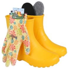 Lemigo Dámské, žluté, pěnové gumové holínky + květinové rukavice Garden Lemigo, 41