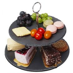 Dvoupatrový kamenný talíř na dorty a občerstvení E-6231