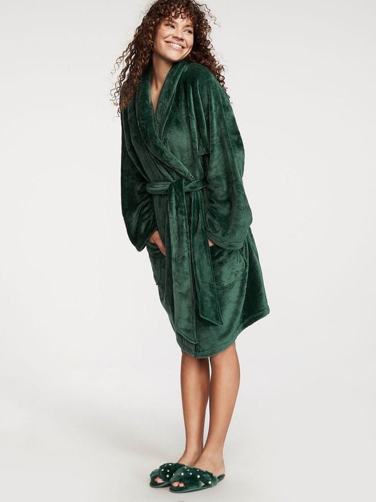 Victoria Secret dámský župan Short Cozy Robe zelený XS/S | MALL.CZ
