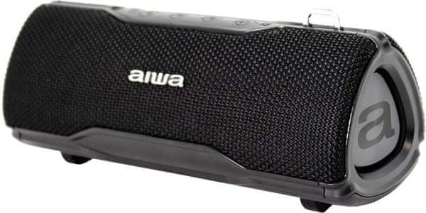 stylový přenosný reproduktor aiwa bst-500 bluetooth aux in vstup voděodolný ip67 handsfree funkce mikrofon poutko baterie 2000 mah výdrž 8 h na nabití
