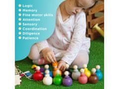Ulanik Montessori dřevěná hračka „Small peg dolls with hats, beds and balls‟