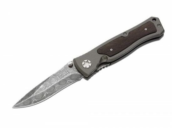Böker Manufaktur 111054DAM Leopard-Damast II kapesní nůž 9,6 cm, damašek, dřevo, hliník
