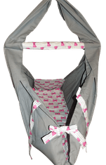Tiki-Mechulka Hačka - závěsná kolébka pro miminka, tkanice - šedá + růžové mašle