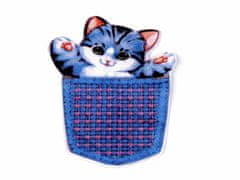 Kraftika 10ks 1 modrá dětská textilní aplikace / nášivka kočka v