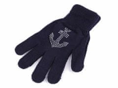 Kraftika 1pár 14 modrá tmavá kotva dámské / dívčí pletené rukavice s
