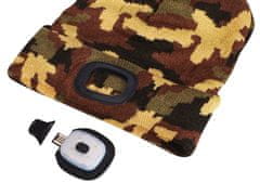 SIXTOL Čepice s čelovkou 180lm, nabíjecí, USB, univerzální velikost, bavlna/PE, maskáčová