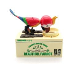 Pokladnička na mince hladový papoušek zelený