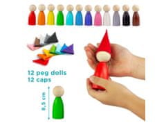 Ulanik Montessori dřevěná hračka „small peg dolls with hats‟