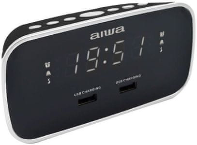 elegantní radiopřijímač aiwa cru 19 aux in snadné ovládání síťové napájení záložní baterie budík dva časy alarmu snooze sleep fm tuner 