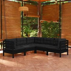 Greatstore 5dílná zahradní sedací souprava podušky černá masivní borovice