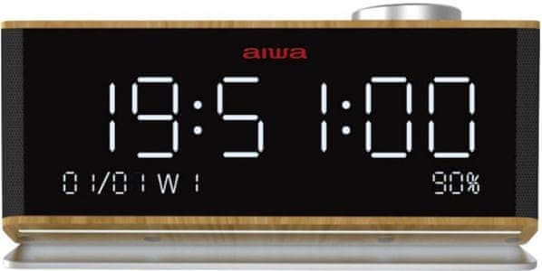 elegantní radiopřijímač aiwa CRU-90 BT aux in snadné ovládání vestavěná baterie budík dva časy alarmu snooze sleep fm tuner mikrofon  