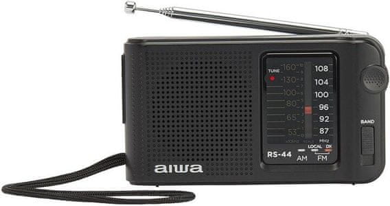 stylový radiopřijímač aiwa RS-44 fm am tuner kabelová sluchátka v balení sluchátkový výstup