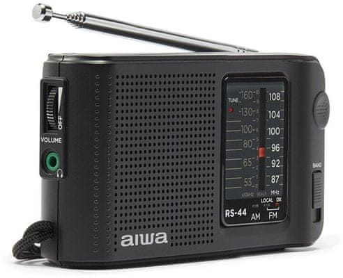 štýlový rádioprijímač aiwa RS-44 fm am tuner káblové slúchadlá v balení slúchadlový výstup