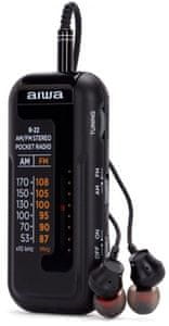 stylový radiopřijímač aiwa R-22 fm am tuner otočný volič frekvence teleskopická anténa sluchátkový výstup