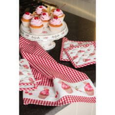 Clayre & Eef Bavlněná kuchyňská utěrka Cherry Cupcakes 50x70 cm