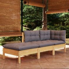 Vidaxl 3dílná zahradní sedací souprava a šedé podušky masivní borovice