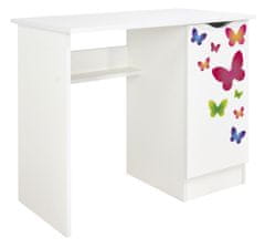 Leomark Bílý psací stůl se skříňkou - ROMA - Motýli 239M