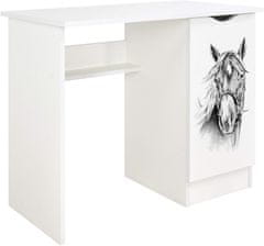 Leomark Bílý psací stůl se skříňkou - ROMA - Portrét koně 239Q