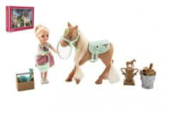 Teddies  Panenka/žokejka 14cm kloubová s koněm plast s doplňky
