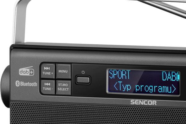  stylový radiopřijímač sencor srd 7800 bluetooth aux in dad fm tuner reproduktory aux in vstup microusb napájení