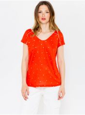 Camaïeu Oranžové puntíkované lněné tričko CAMAIEU XS