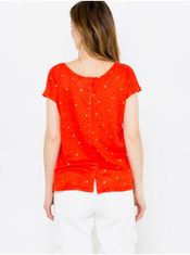 Camaïeu Oranžové puntíkované lněné tričko CAMAIEU XS