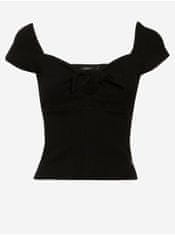 Guess Černé dámské žebrované cropped tričko s mašlí Guess Valeriana L