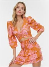 Trendyol Oranžový dámský vzorovaný komplet halenky a sukně Trendyol L