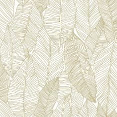 Bílá vliesová tapeta se zlatými obrysy listů 139125, Black & White, 0,53 x 10,05 m