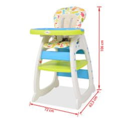 Vidaxl Rozkládací jídelní židlička 3 v 1 se stolkem, modrá a zelená