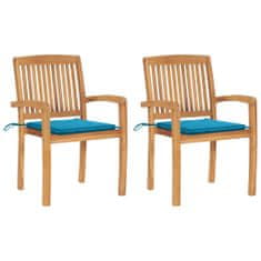 Petromila Zahradní židle 2 ks s modrými poduškami masivní teak