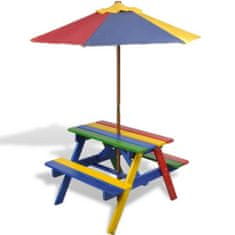 Petromila Dětský piknikový stůl, lavičky a slunečník vícebarevný dřevo